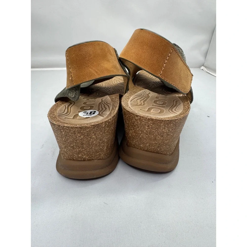 Bionica Cybele Wedge‎ Sandals Women 8.5 Green Leather Textured Boho Beach